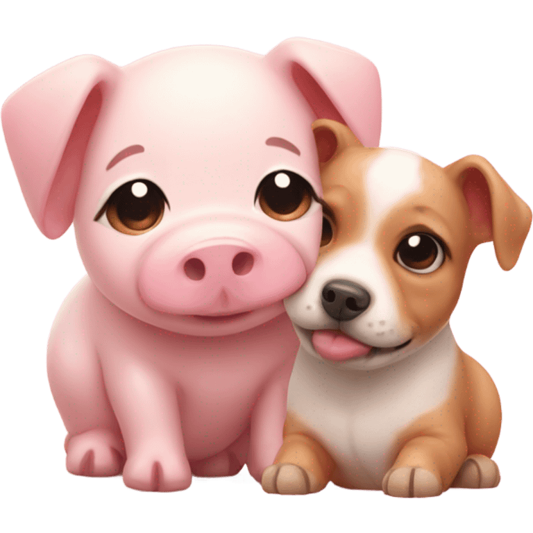 A Cute piggy next to a cute puppy blushing  emoji