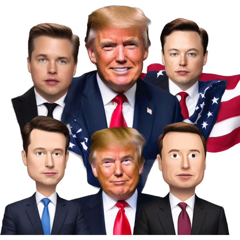 Donald trump, jd Vance, and Elon musk with an American flag emoji