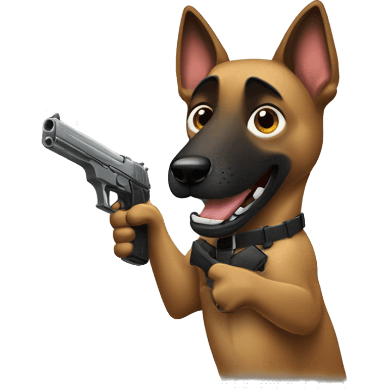 Belgian Malinois dog holding gun  emoji