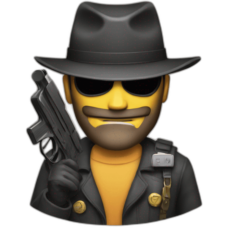 a big boss with a hacker mask and a gun emoji