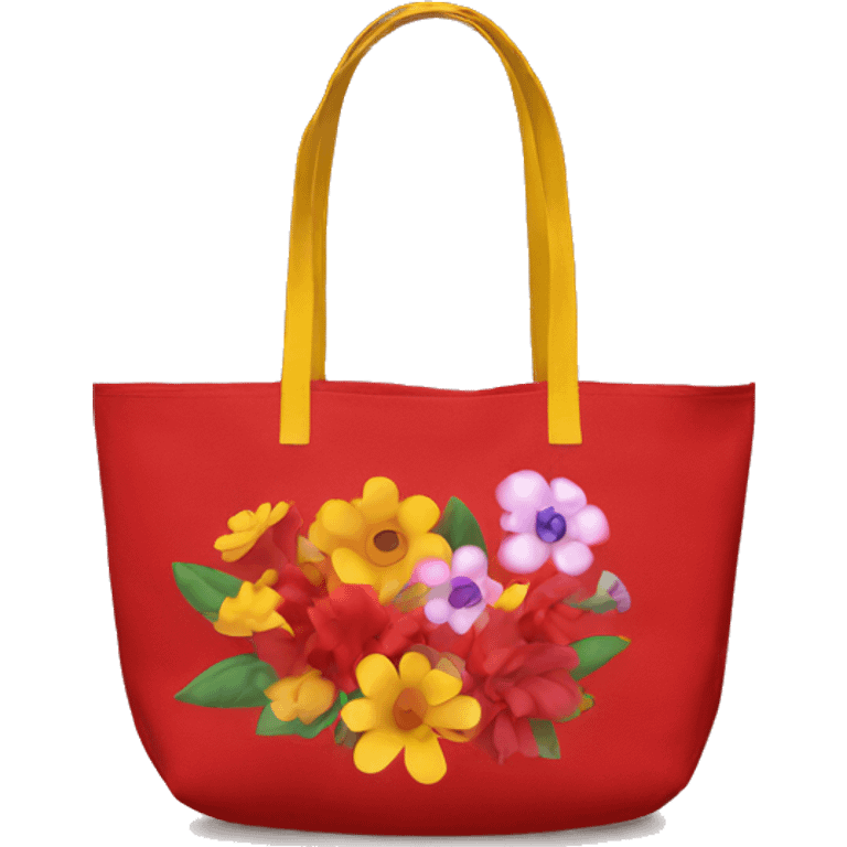 Red totebag with flowers inside emoji