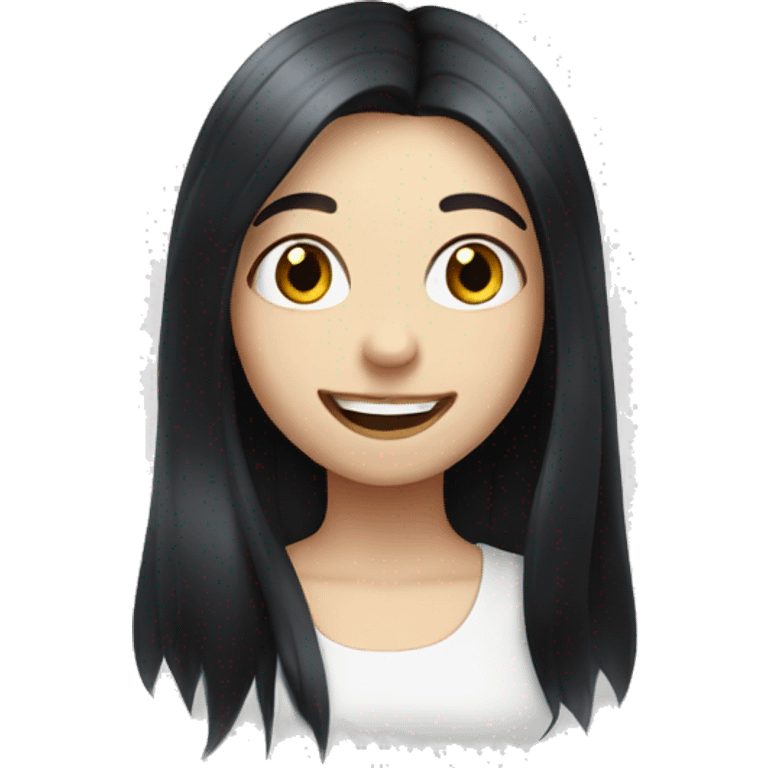 Pale girl with long black hair with a happy face emoji