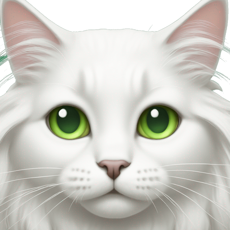 white longhair cat with green eyes emoji