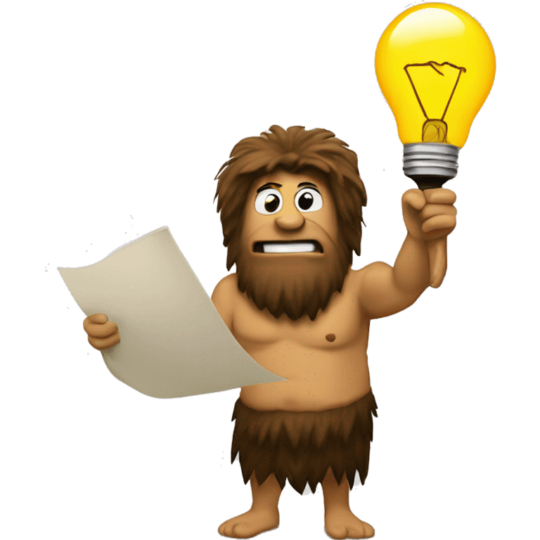 caveman light bulb moment with pen and paper emoji