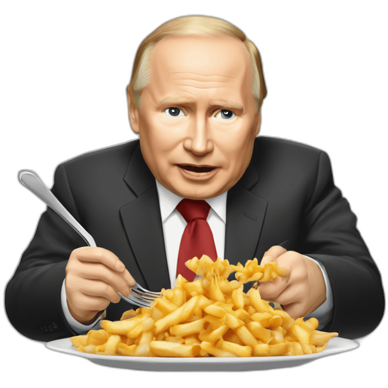 Vladimir poutine qui mange une poutine sur une poutine entrain de regarder une poutine emoji