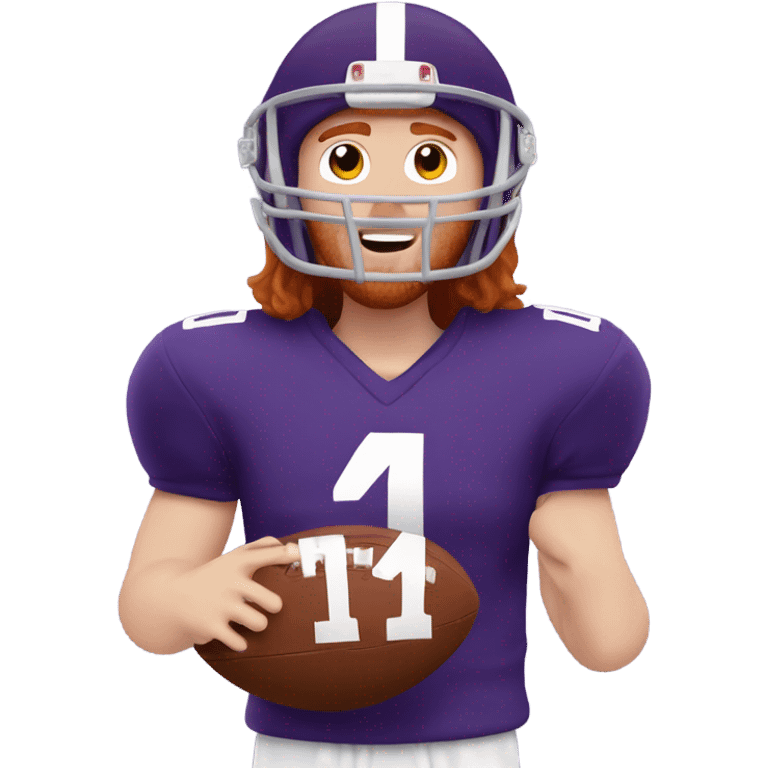 Redhead jesus playing American football wearing purple number 14 emoji