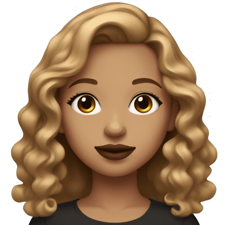 girl with small nose, red lipstick, light brown wavy hair, eyelashes, and eyeliner  emoji