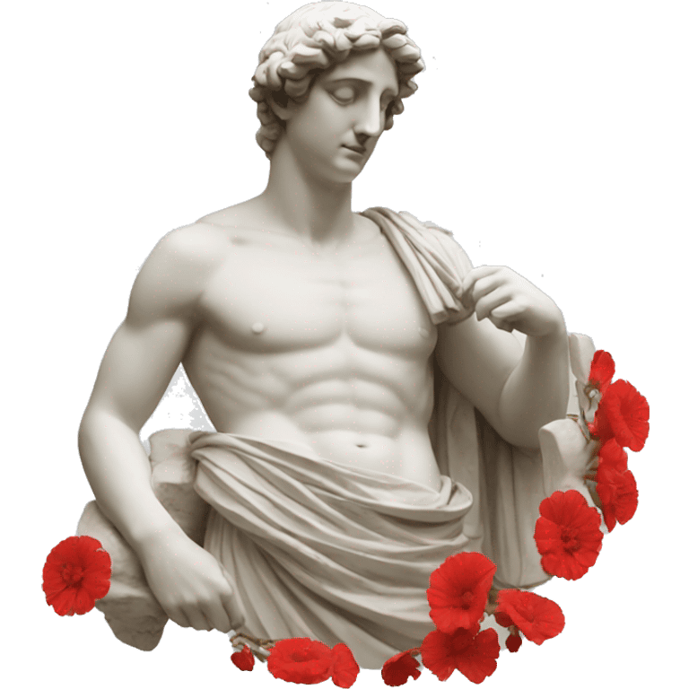 greek sculpture with red flower emoji