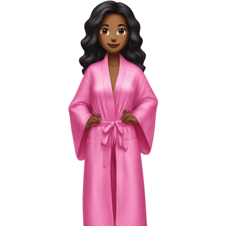 Mixed raced woman with long black hair wearing a silk pink Victoria’s Secret robe emoji