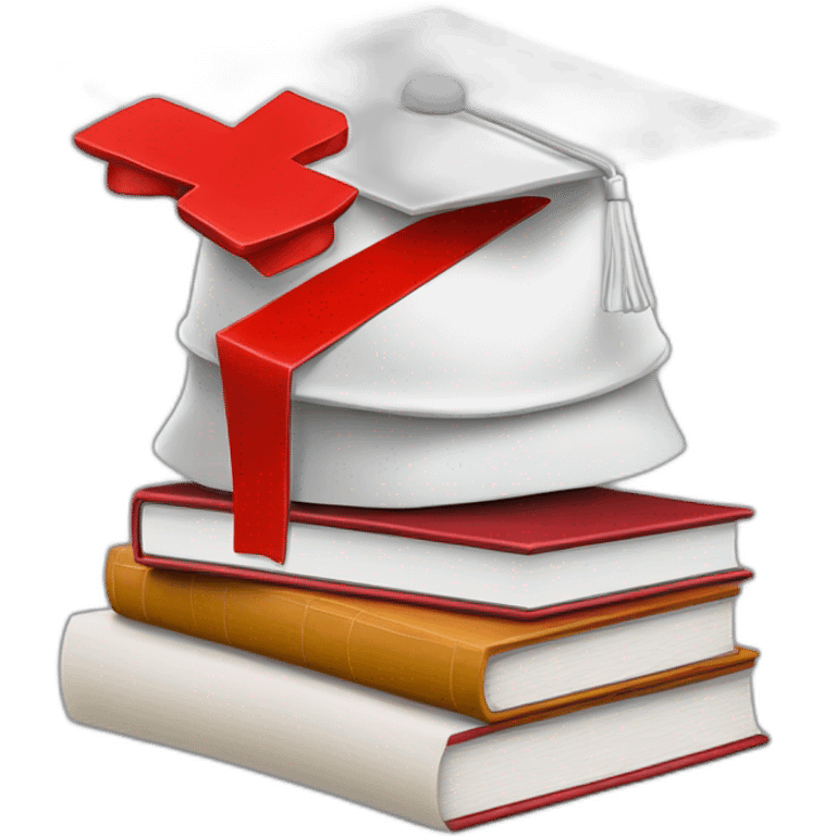 White Student cap with red medical cross On a stack of books emoji