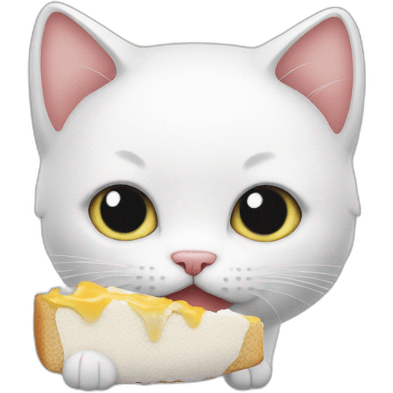 white kitty eats emoji