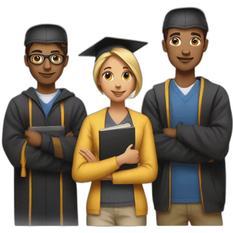 students with one women and one men wearing academic caps emoji