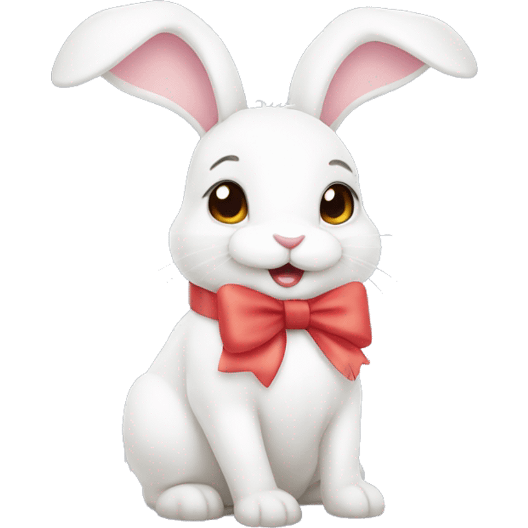 Cute white bunny with bow emoji