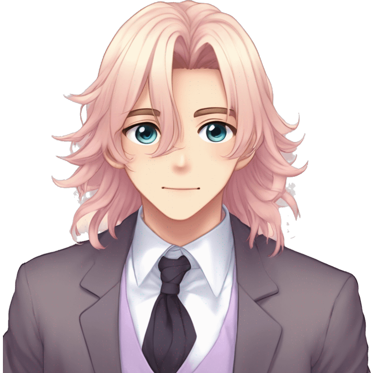 Gorgeous romantic hot attractive anime style modern gentlemanly anime shojo guy with long pretty lustrous hair and colorful eyes and blushing face aesthetic trending style  pastelcore cottagecore kawaiicore emoji