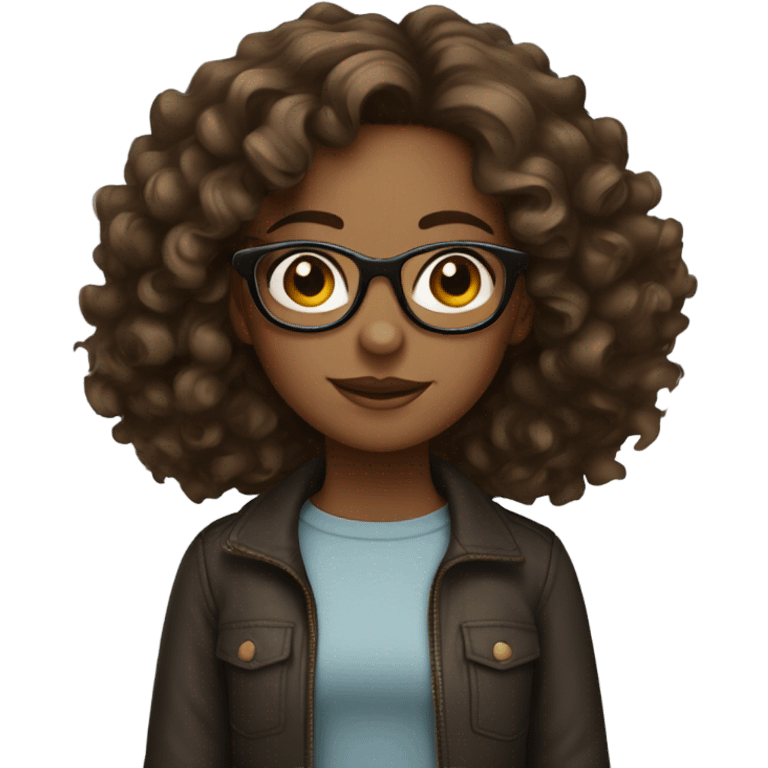 girl with medium length curly hair and glasses, brown skin  emoji