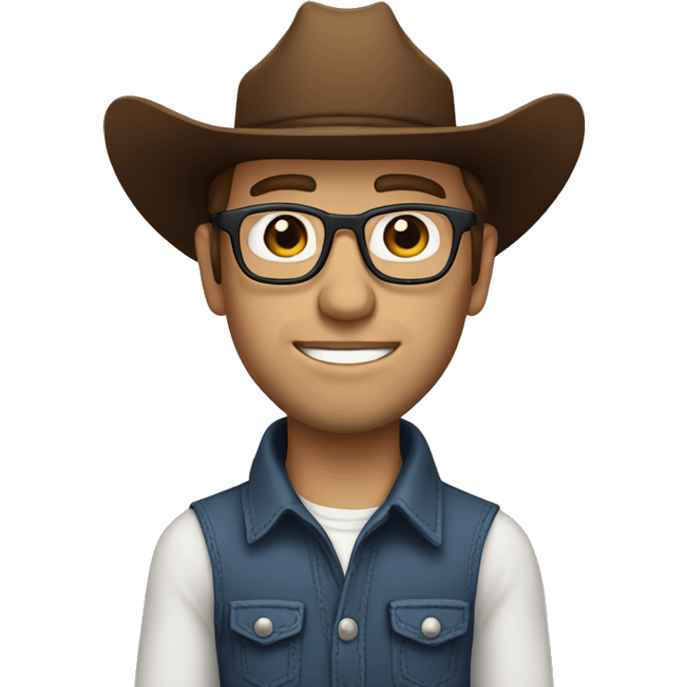 White man with brown hair, blue eyes, glasses, cowboy hat and bolo emoji