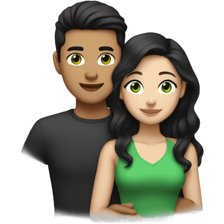 Light skin Asian male with undercut straight black hair hugging white female with green eyes and long brown wavy hair emoji