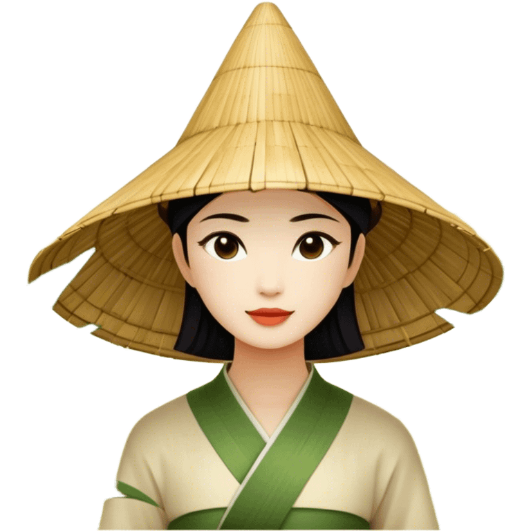 ​Cinematic Realistic Traditional Vietnamese Nón Lá, depicted as a delicately crafted conical hat made of bamboo and palm leaves with subtle texture and natural wear, set against a serene rural backdrop bathed in warm, soft sunlight, evoking authentic cultural heritage, emoji