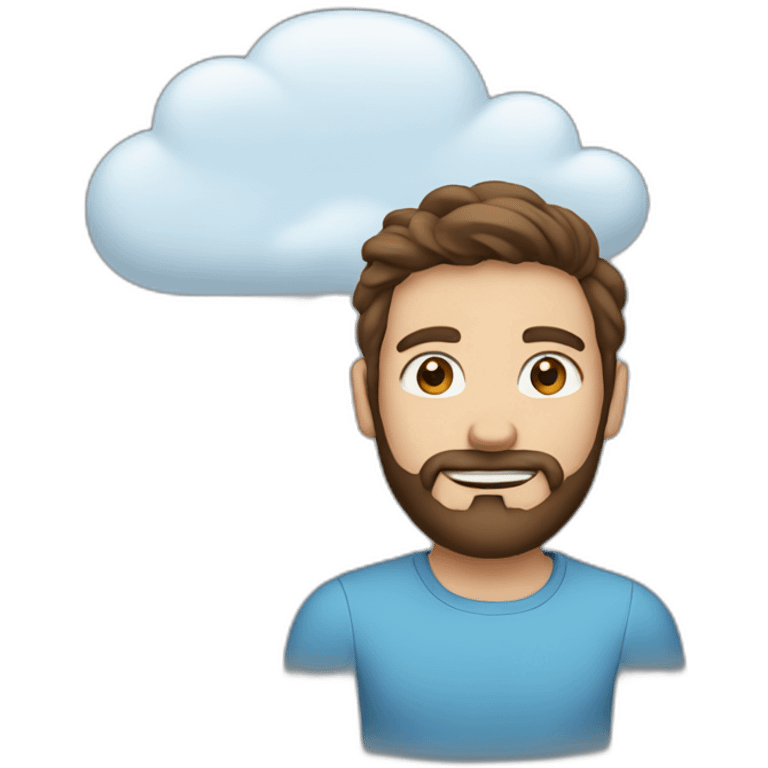 A Man with brown hair a Beard and a cloud in front of his face emoji