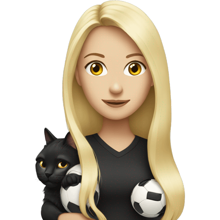 blonde woman with long hair with soccer ball and black cat emoji