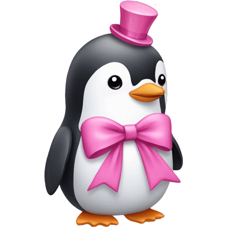 Pink penguin with bow  emoji