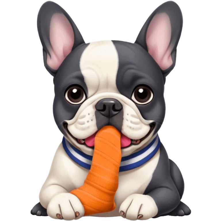 Black and white frenchie eating a sock  emoji