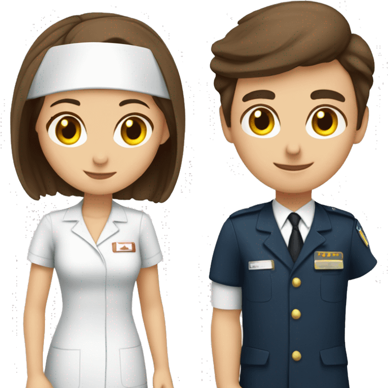 brown haired girl nurse and brunette haired boy  pilot couple  emoji