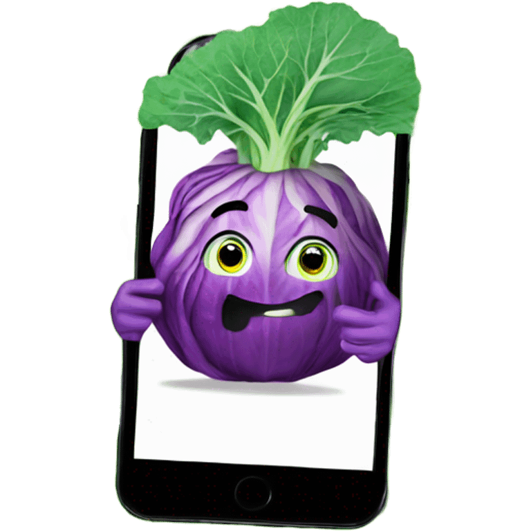 cabbage takes pictures with phone emoji