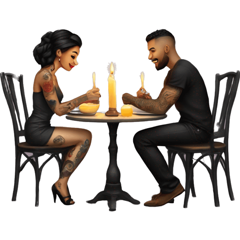 romantic candle light dinner for beautiful tattooed couple emoji