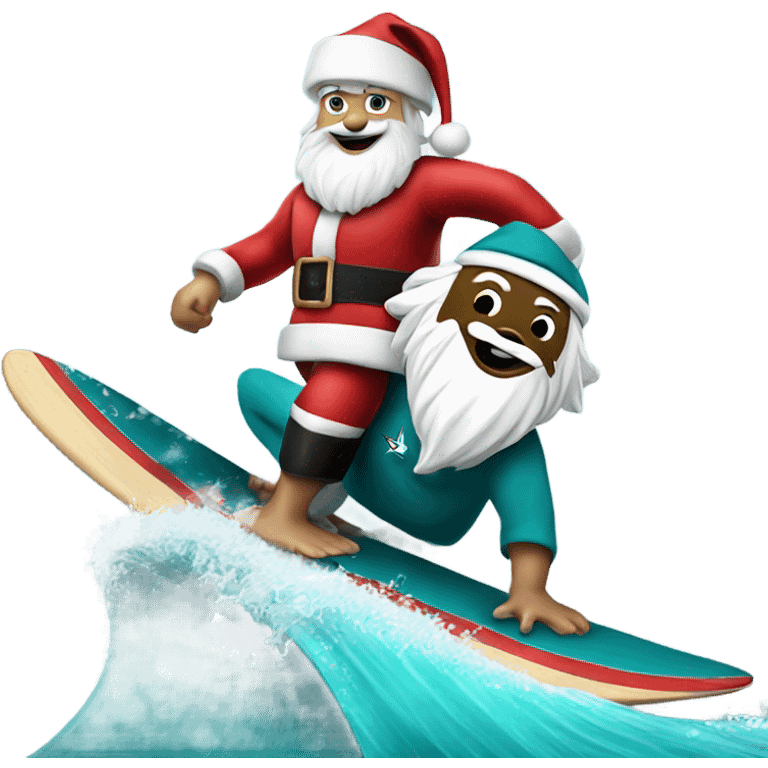 Santa surfing on the San Jose sharks mascot emoji