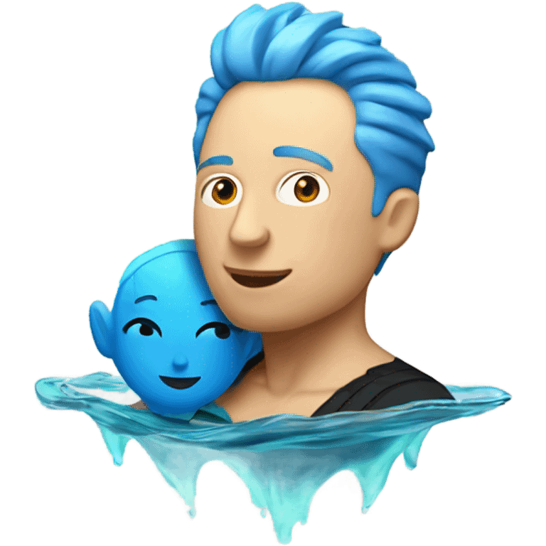 Elon musk swimming with a short blue haired woman emoji