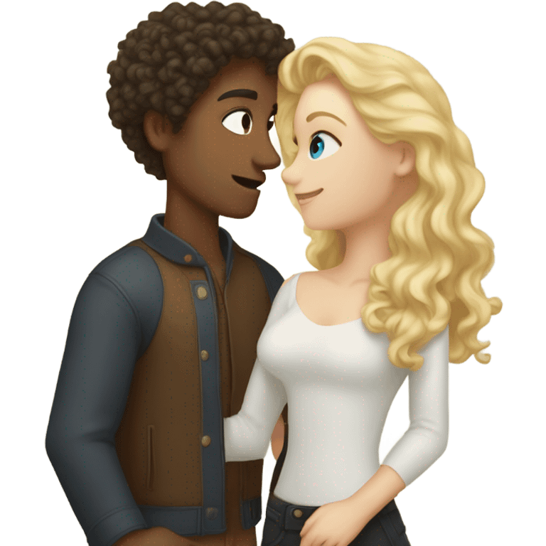 “A fair-skinned girl with blonde hair kissing a tall fair-skinned guy with dark curly hair.” emoji