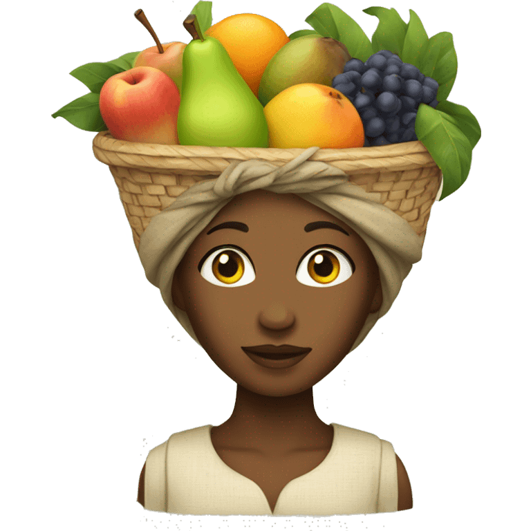 An African woman with a basket of fruits on her head emoji