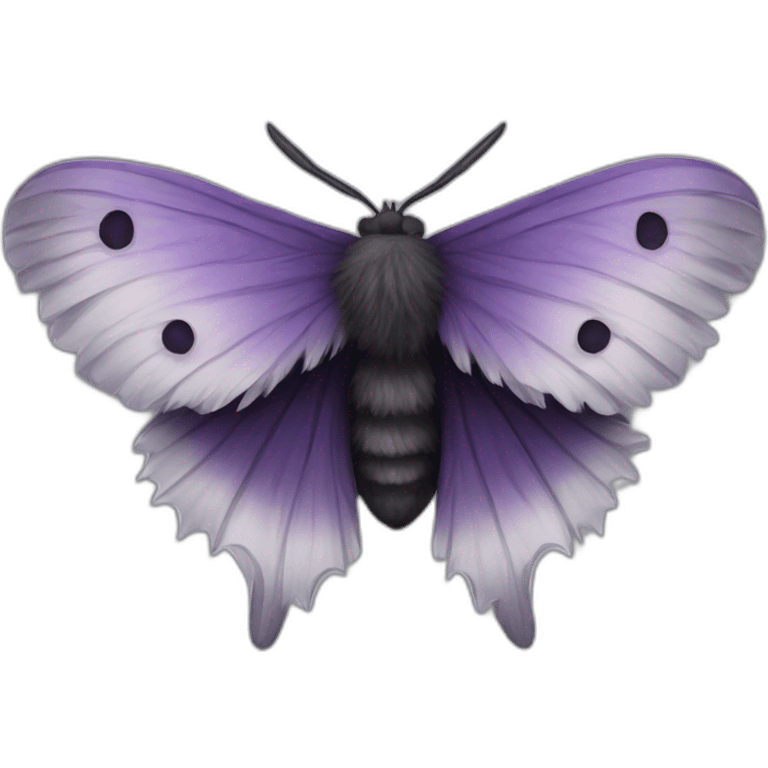 Black, purple and grey fluffy moth emoji