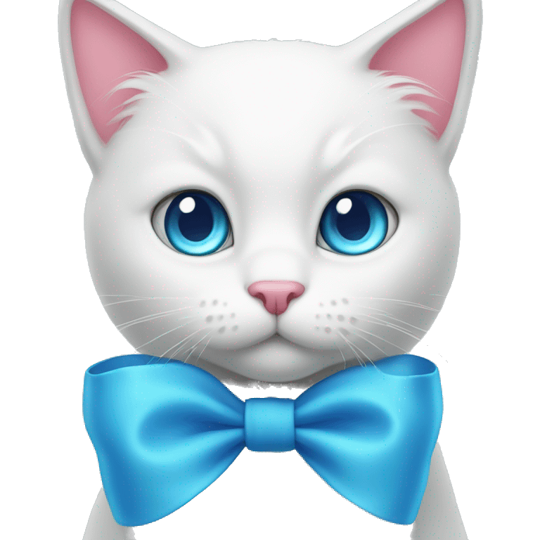 white cat with a pink bow and blue eyes emoji