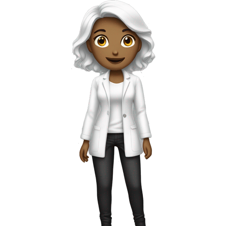 a beautiful_woman,Wearing white clothes and black pants, emoji