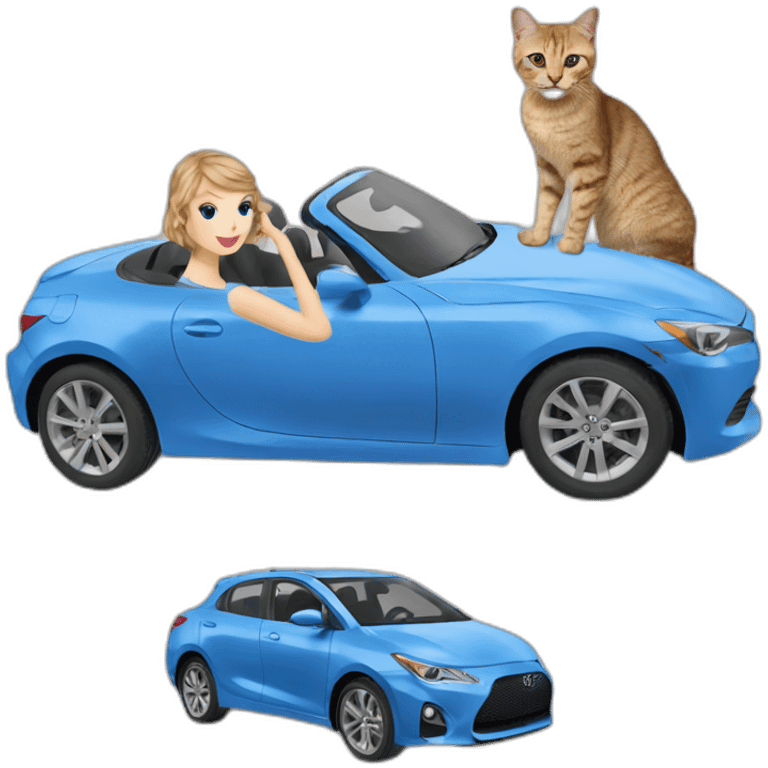 taylor swift in a blue car with a cat emoji