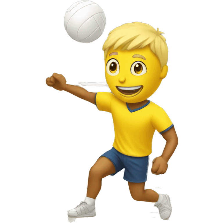 Yellow Man in shorts playing volleyball hitting a ball emoji