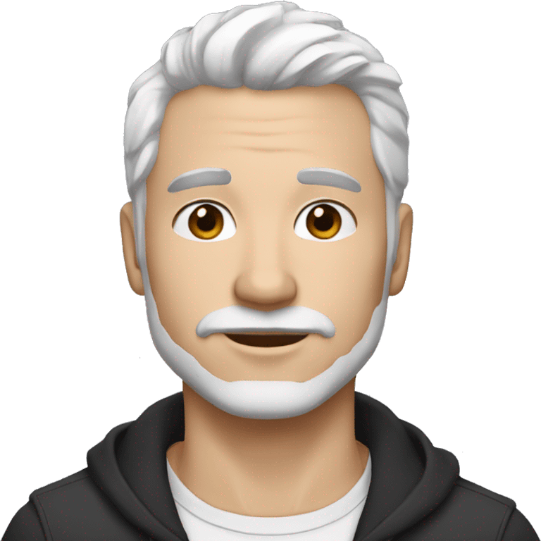 a white 40 year old male with white hair, white stubble beard, and black unibrow emoji