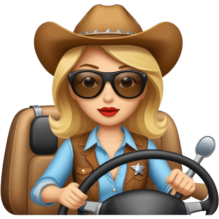 Cowgirl wearing sunglasses driving emoji