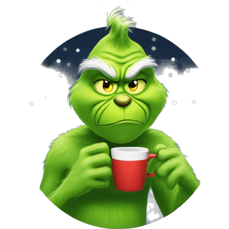 grinch drinking coffee under christmas lights  emoji