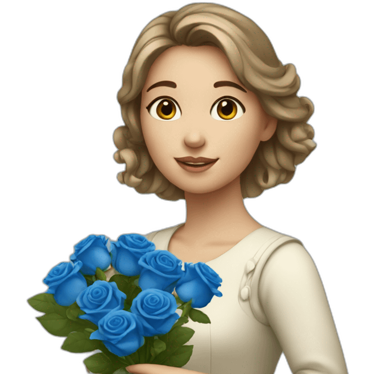 European girl with a bouquet of blue roses emoji