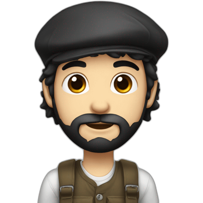 boy with black hair, dark eyes, beard, beret, drinking mate emoji