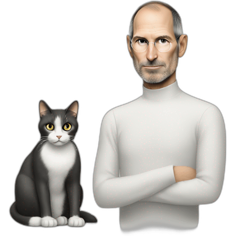 steve jobs looking at white cat emoji