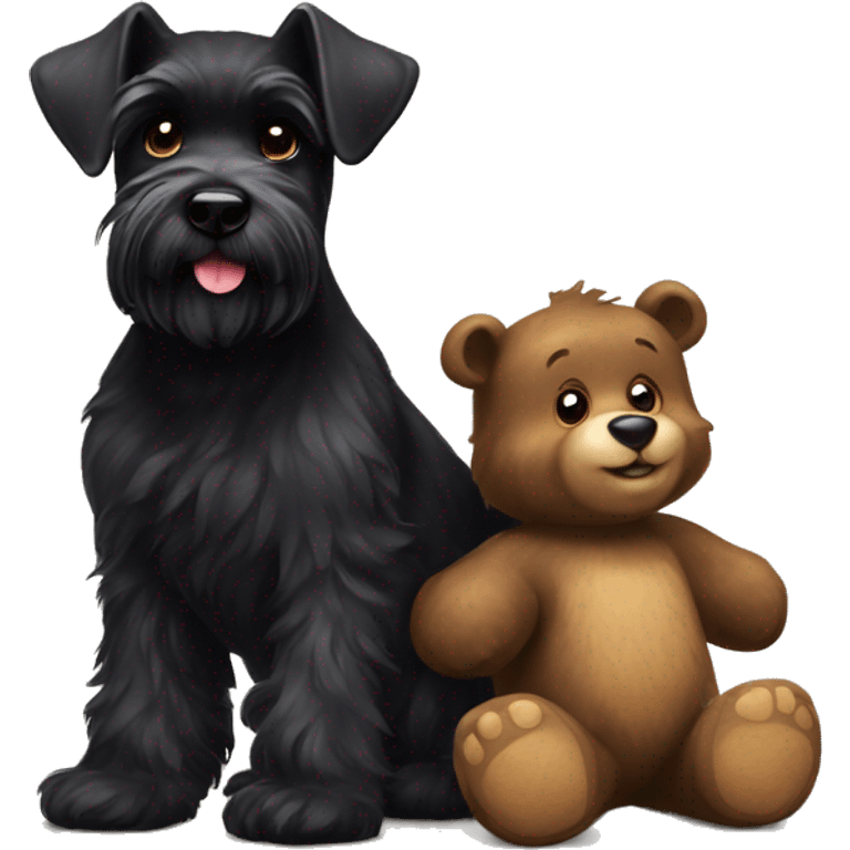 Black schnauzer playing with a ready bear  emoji