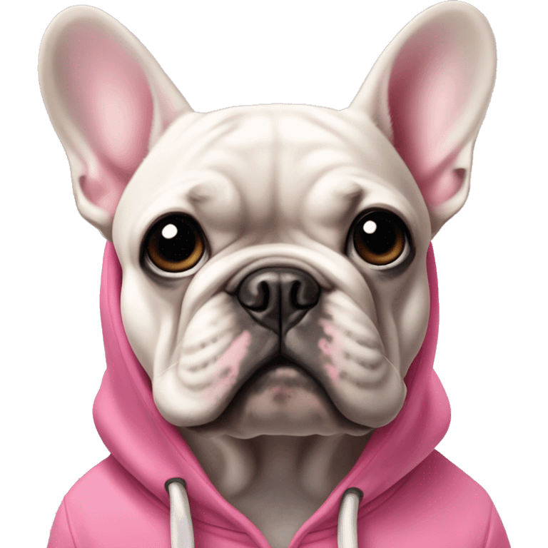 A French bulldog with black head and a pink hoodie emoji