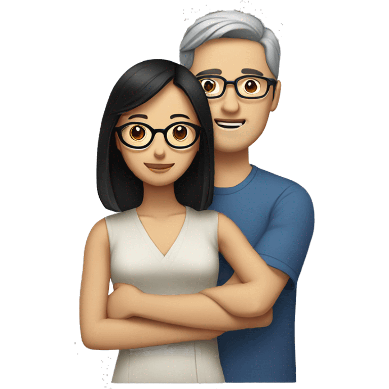 A bespectacled brown-haired white man and a black-haired Asian woman holding him emoji