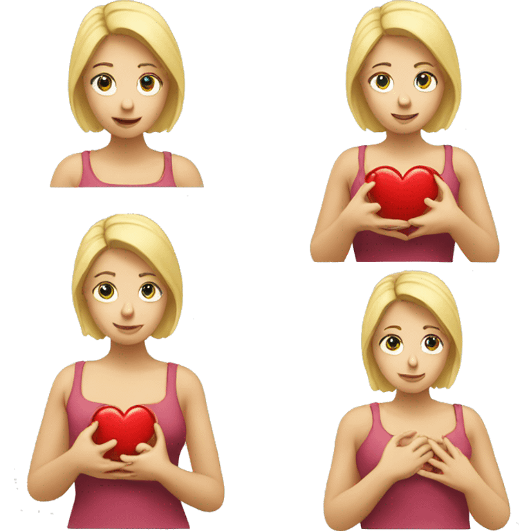 A European blonde woman holds her heart in her hands emoji