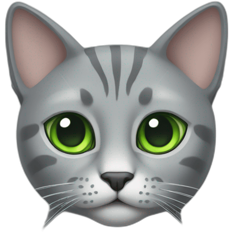 complete gray cat with big tusk and green eyes emoji