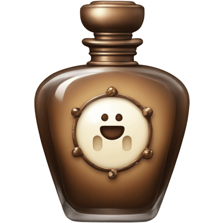 An antique perfume bottle with oil made of bronze and brown crystals, from which white cream and coffee milk flow emoji